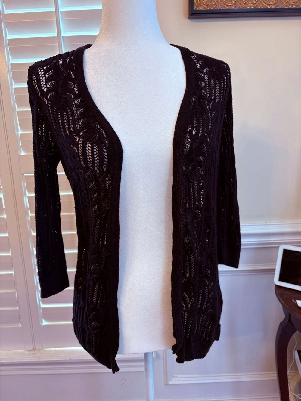 Chico's Black Open-Front Cable Knit Cardigan